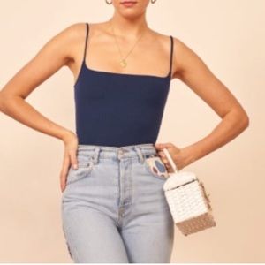 reformation carrie top navy blue